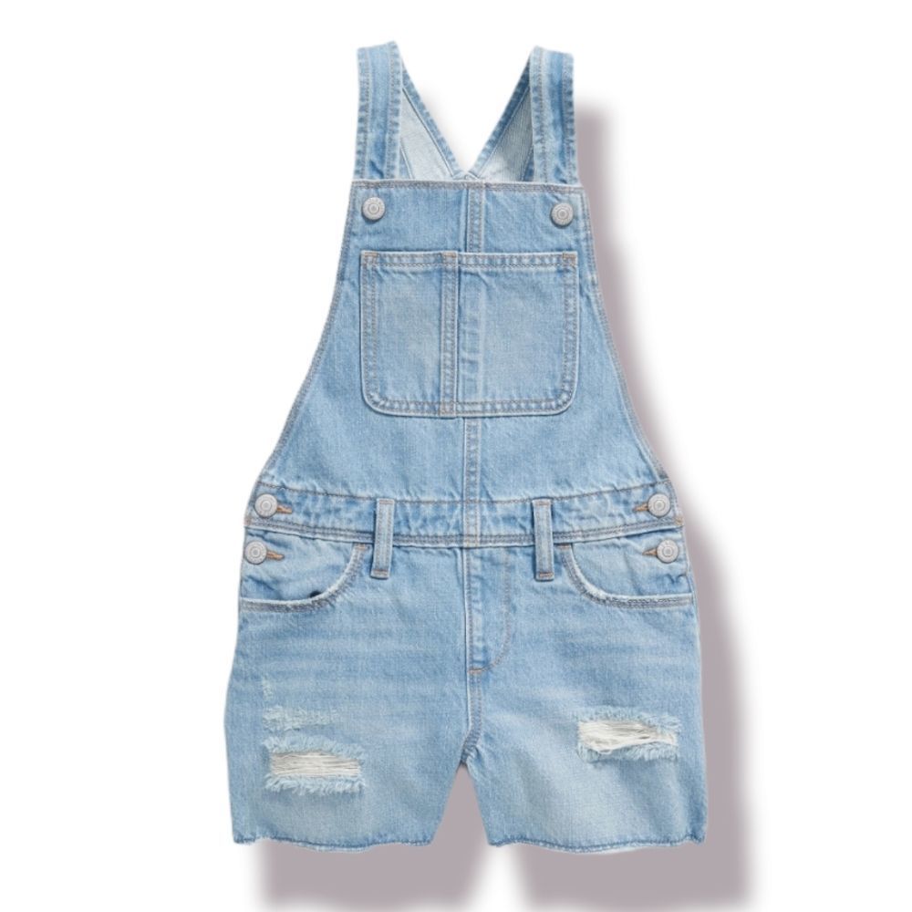 Light-Wash Distressed Jean Shortalls for Girls Size: L